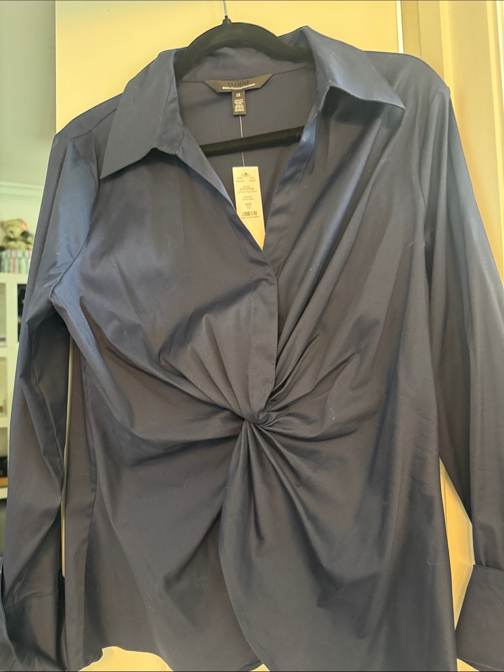 White House Black Market Navy Twist-Front Button Down Shirt